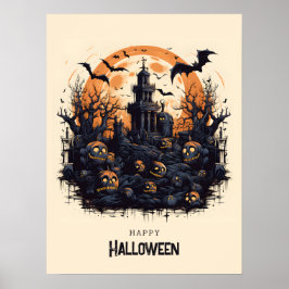 Póster Felices calabazas y murciélagos de Halloween