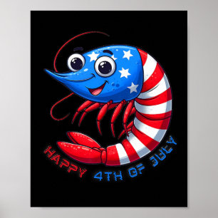 Póster Felices Camarones Celebran El 4 De Julio Niños Hom