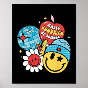 Póster Felices Cien Días De Sonrisa Del Retro Groovy De L