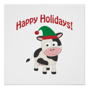 Póster ¡Felices Fiestas! Cow Elf