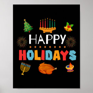 Póster Felices Fiestas Diwali Kwanzaa Hanukkah