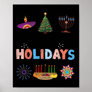 Póster Felices Fiestas Diwali Kwanzaa Navidades de Hanukk