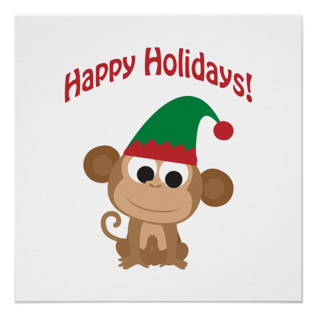 Póster ¡Felices Fiestas! Elfo de la Navidad mono (Anverso)