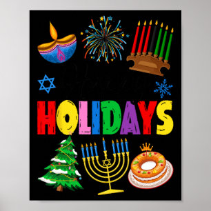 Póster Felices Fiestas Feliz Navidad Feliz Hanukkah Happ