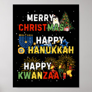 Póster Felices Fiestas Feliz Navidad Feliz Hanukkah Happ