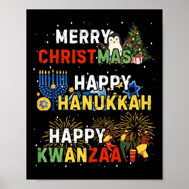 Póster Felices Fiestas Feliz Navidad Feliz Hanukkah Happ (Frente)