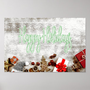 Póster Felices Fiestas - Feliz Navidad, Saludos de la Tem