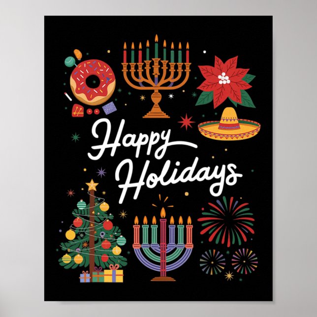 Póster Felices fiestas Hanukkah Feliz Navidad Navidades K (Frente)