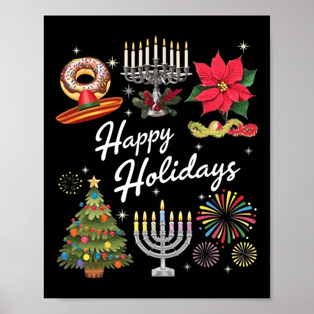 Póster Felices fiestas Hanukkah Feliz Navidad Navidades K (Frente)