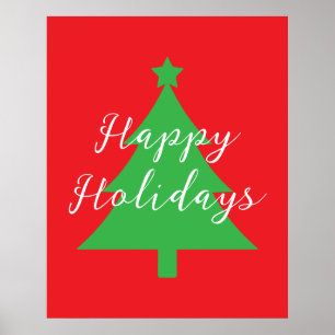 Póster Felices Fiestas Navidad Año Nuevo Rojo Brillante