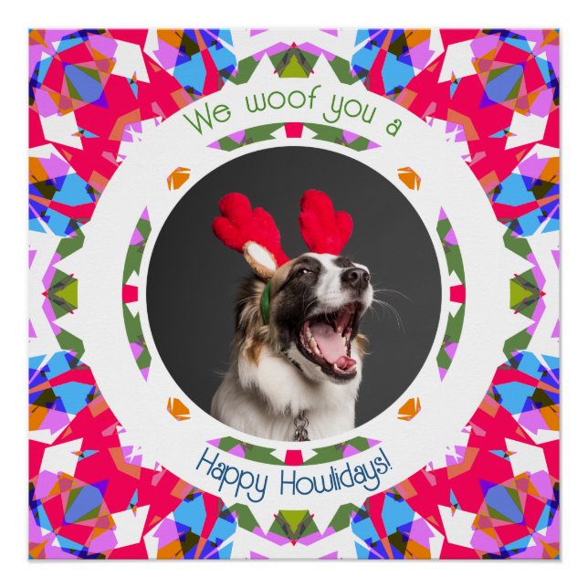 Póster Felices Fiestas Navidades Foto Perro Perro Papá Ma (Anverso)