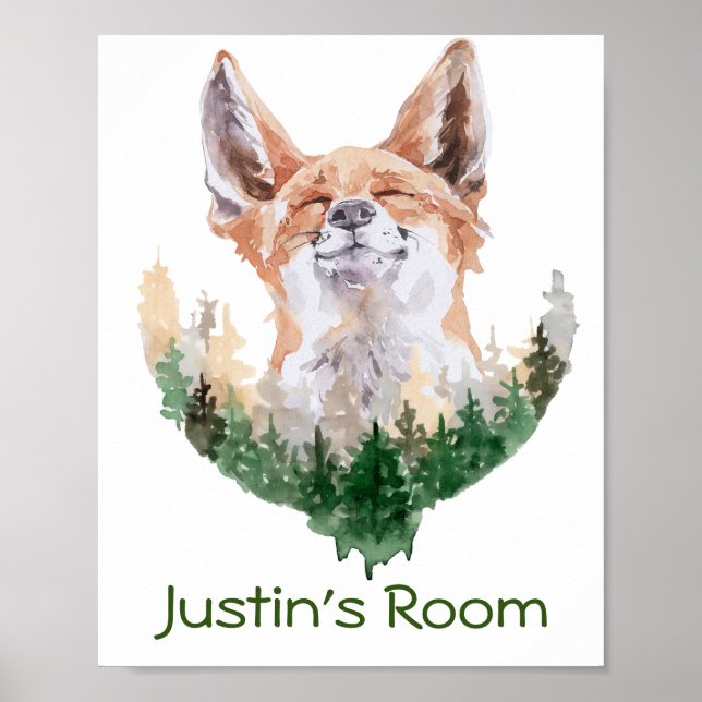 Póster Felices Fox Personaliza Salón Infantil Woodland (Frente)