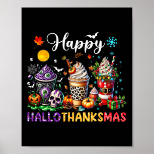 Póster Felices Hallothanksmas Café de Halloween Latte Gra