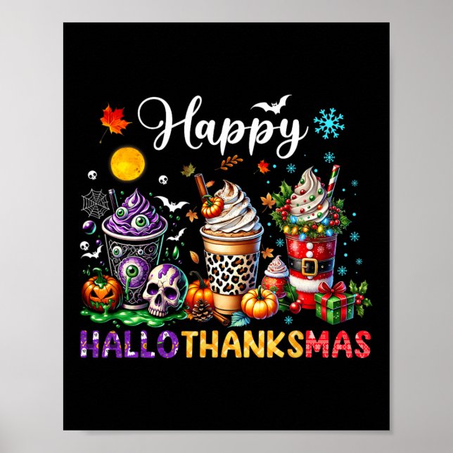 Póster Felices Hallothanksmas Café de Halloween Latte Gra (Frente)