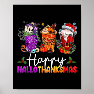 Póster Felices Hallothanksmas Café de Halloween Latte Gra