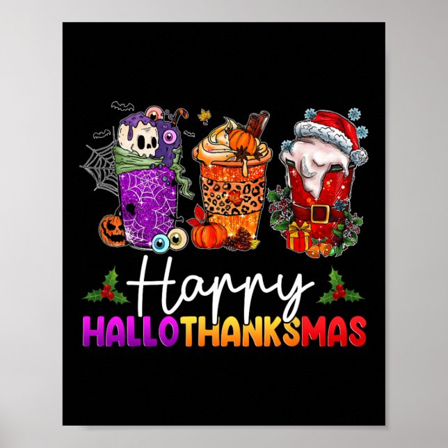Póster Felices Hallothanksmas Café de Halloween Latte Gra (Frente)