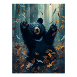 Póster Felices hojas de oscilación de oso negro