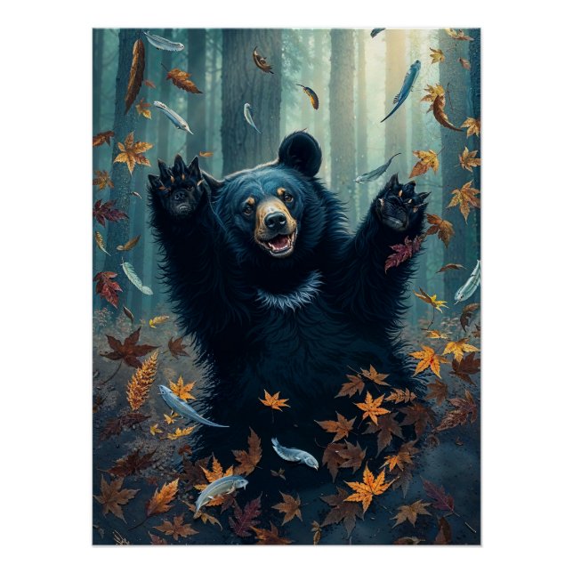 Póster Felices hojas de oscilación de oso negro (Anverso)
