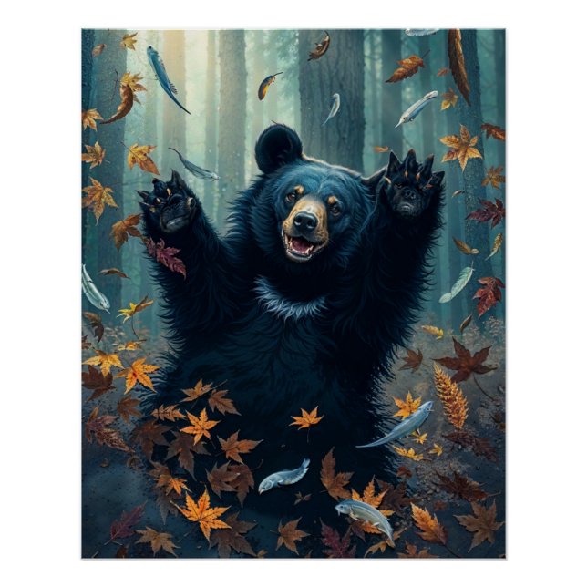 Póster Felices hojas de oscilación de oso negro (Anverso)