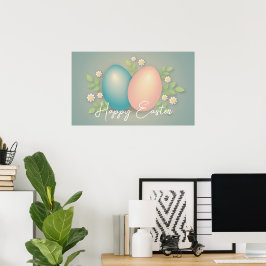 Póster Felices huevos de Pascua y flores de primavera beb