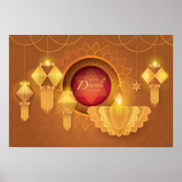 Póster Felices linternas de recortes de Diwali