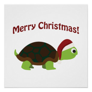 Póster ¡Felices Navidad! Tortuga de Santa