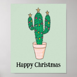 Póster Felices Navidades Cactus, Felices Fiestas