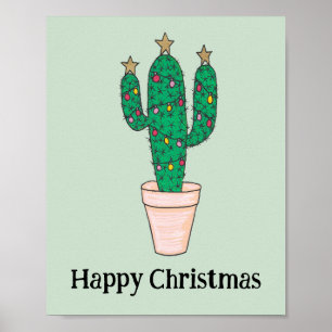 Póster Felices Navidades Cactus, Felices Fiestas