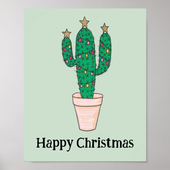 Póster Felices Navidades Cactus, Felices Fiestas (Frente)