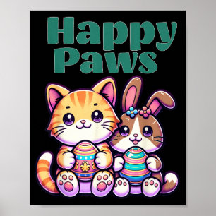 Póster Felices Patas Conejo Lindo Gato Huevo de Pascua Am