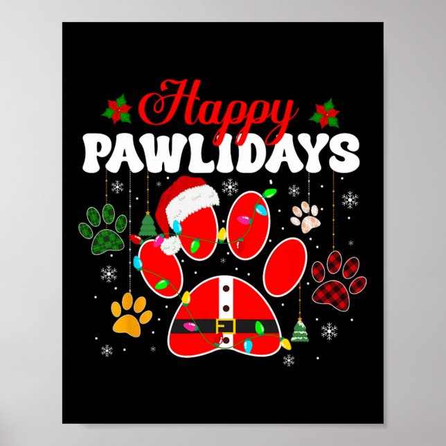 Póster Felices Pawlidays Navidades alumbran perro Paw Ani (Frente)