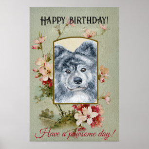 Póster Felices saludos de cumpleaños Akita inu