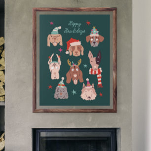 Póster Felices vacaciones de perros de Navidades de Howli