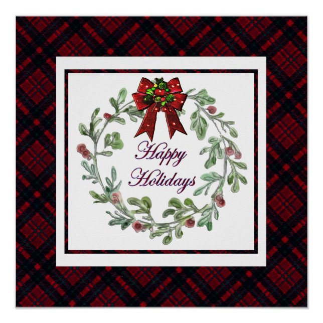 Póster Felices vacaciones Red Plaid (Anverso)