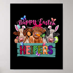 Póster Felices Vacas De Pascua De Pascua Con Conejo De Hu