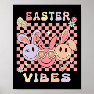 Póster Felices Vibes de Pascua conejos niños niños niños 