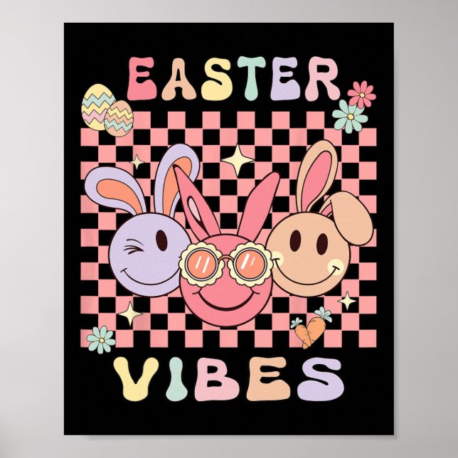 Póster Felices Vibes de Pascua conejos niños niños niños  (Frente)
