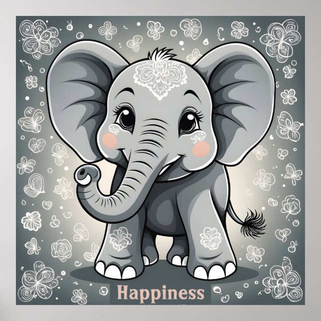 Póster Felicidad Baby Elephant AI Fantasy Digital Art (Frente)