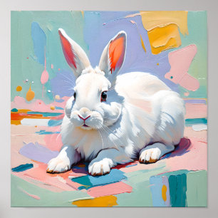 Póster Felicidad de Conejo Pastel – Conejo Blanco Abstrac