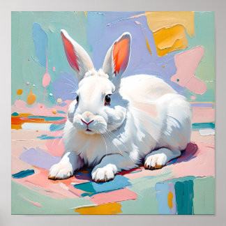 Póster Felicidad de Conejo Pastel – Conejo Blanco Abstrac