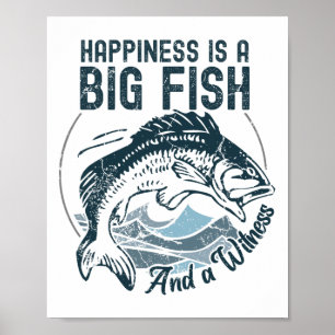 Póster Felicidad de pesca divertida es un pez grande y un