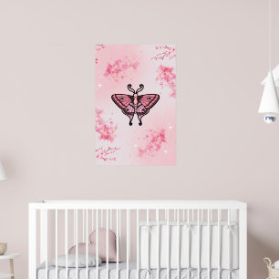 Póster Felicidad de Sakura, Mariposa Rosa, Fondo de Sakur