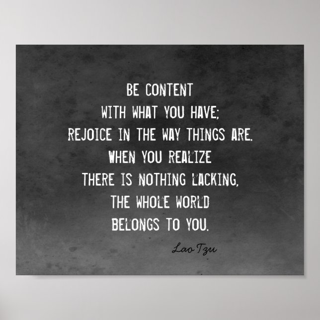 Póster felicidad zen cita a Lao Tzu blanco sobre carbón v (Frente)