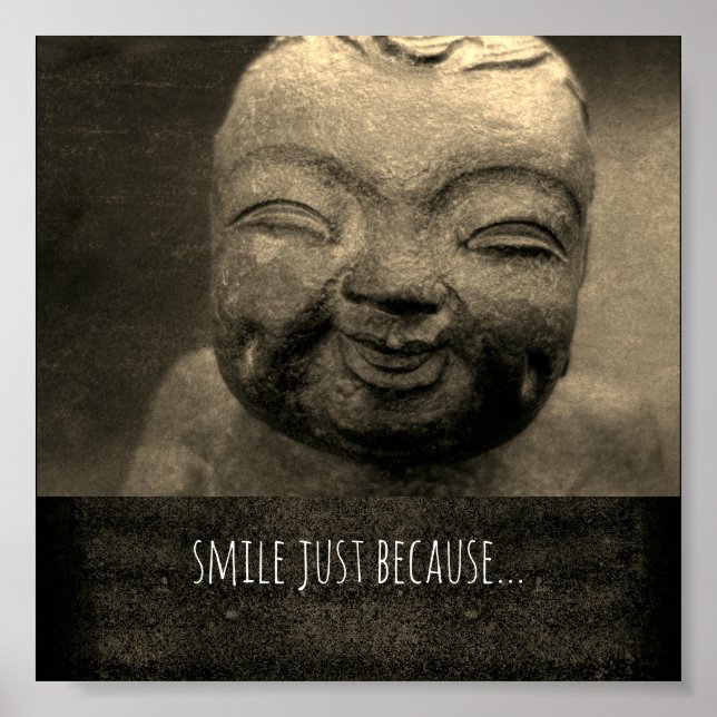 Póster felicidad zen cita poster riéndose Buda (Frente)