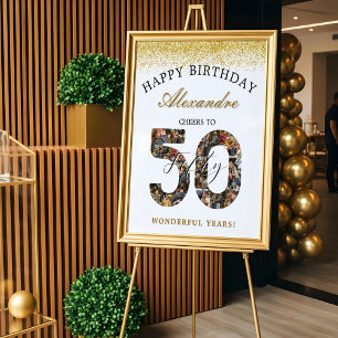 Póster Felicidades Cumpleaños Brindis Por 50 Años Collage