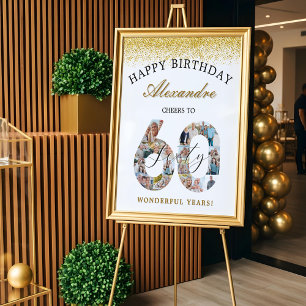 Póster Felicidades Cumpleaños Brindis Por 60 Años Collage
