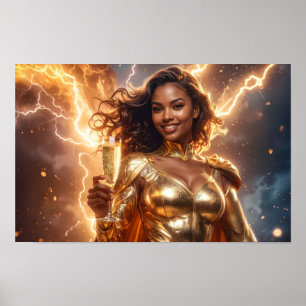 Póster Felicidades felices por cumpleaños de superheroína