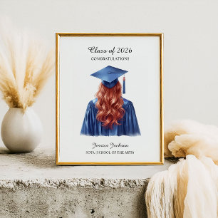 Póster Felicidades Graduada Pelirroja Clase de
