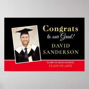 Póster Felicidades Graduado Foto Nombre Dorado Blanco Neg