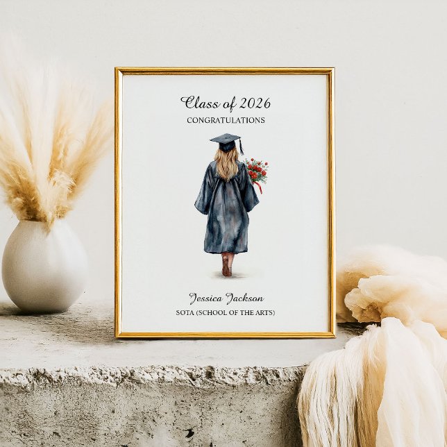 Póster Felicidades Rubia Graduada Rosas Rojas (Subido por el creador)